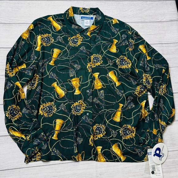 Pendleton Vintage Women’s Rayon Green Gold Equestrian Blouse Size 14 Petite NWT - Picture 6 of 9